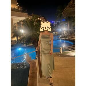 Camila Coelho S Satin Maxi Dress Sage Green Spaghetti Strap Wedding Guest Prom